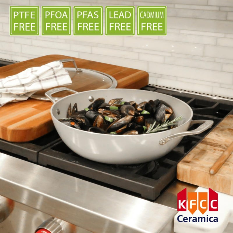 Techef - CeraTerra, 5 Qt / 12-in Ceramic Nonstick All Purpose Chef Pan with Cover, (PTFE and PFOA Free Ceramic Exterior & Interior), Oven & Dishwasher Safe, Made in Korea, Grey/Silver (5 Qt Chef Pan) - Image 2