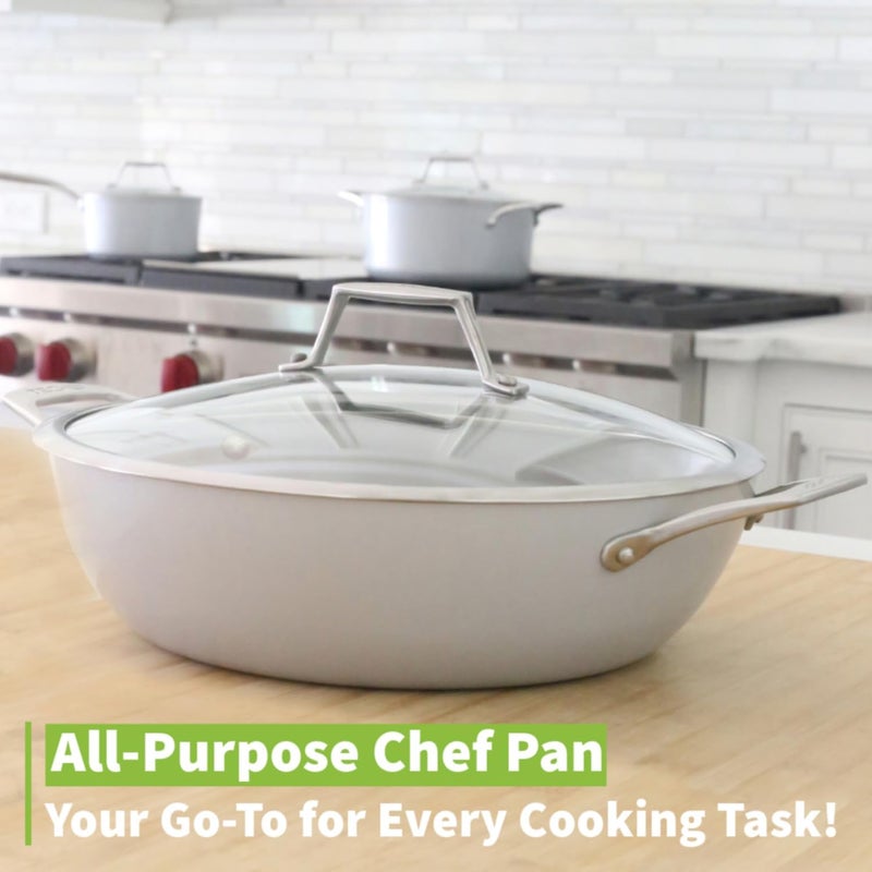 Techef - CeraTerra, 5 Qt / 12-in Ceramic Nonstick All Purpose Chef Pan with Cover, (PTFE and PFOA Free Ceramic Exterior & Interior), Oven & Dishwasher Safe, Made in Korea, Grey/Silver (5 Qt Chef Pan) - Image 3