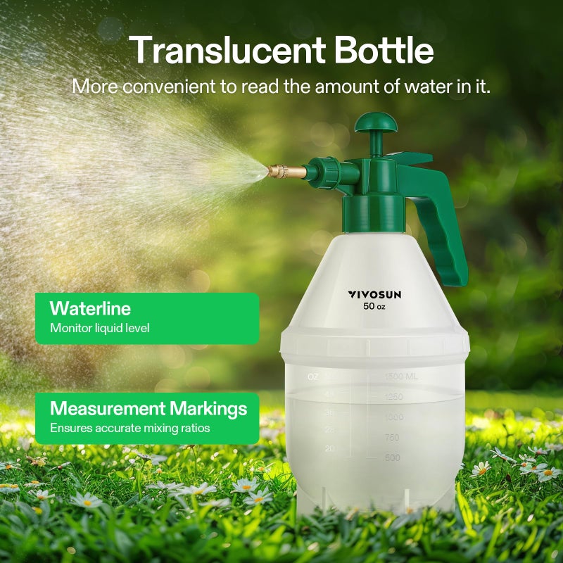VIVOSUN VIVOSUN 0.4 Gallon Handheld Garden Pump Sprayer, 50 oz Gallon Lawn & Garden Pressure Water Spray Bottle with Adjustable Brass Nozzle, for Plants and Other Cleaning Solutions (1.5L Green)  - Image 5