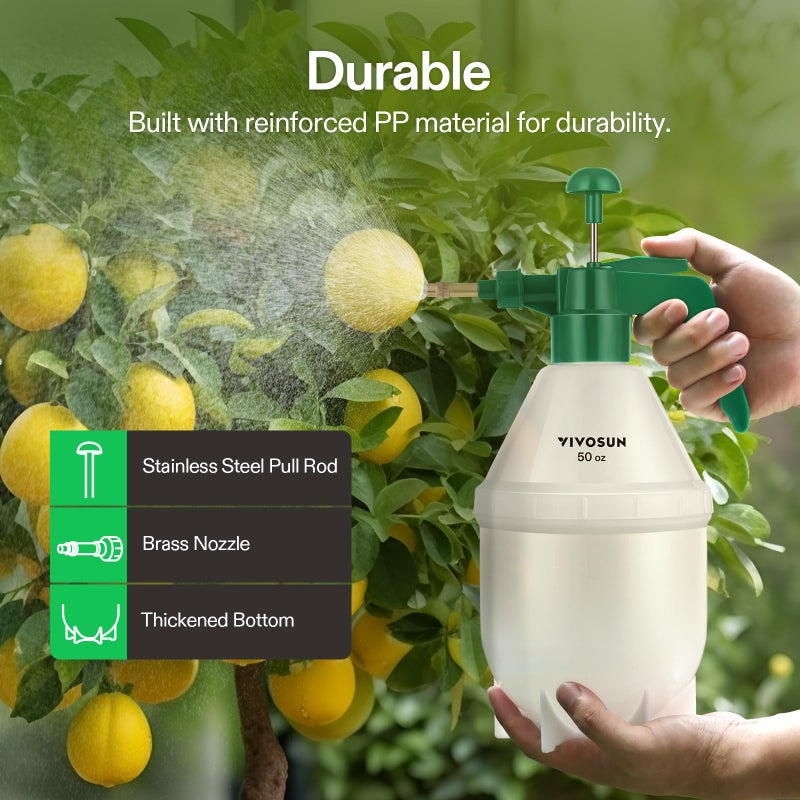 VIVOSUN VIVOSUN 0.4 Gallon Handheld Garden Pump Sprayer, 50 oz Gallon Lawn & Garden Pressure Water Spray Bottle with Adjustable Brass Nozzle, for Plants and Other Cleaning Solutions (1.5L Green)  - Image 4