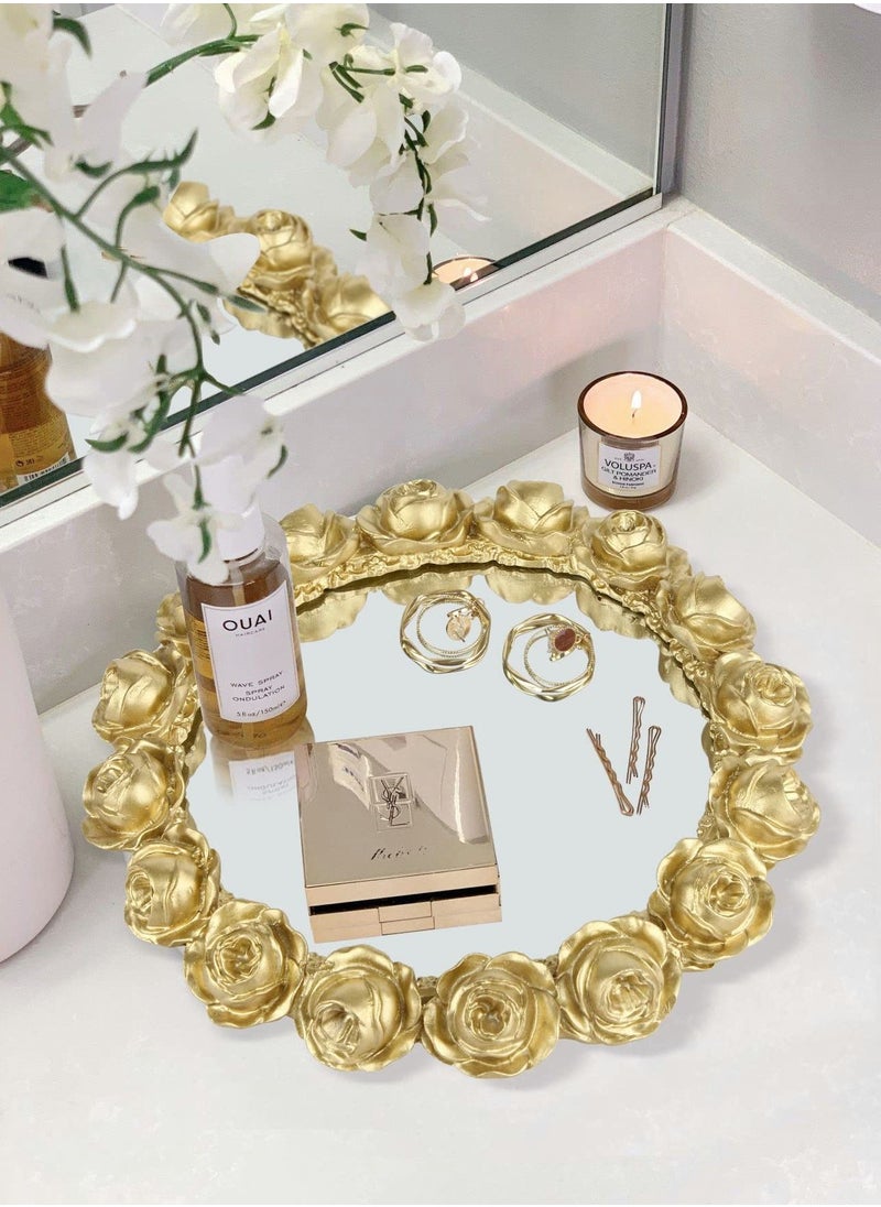 Excefore - Mirrored Tray, Decorative Mirror for Perfume Tray Organizer Jewelry Dresser Display, Vanity Tray, Serving Tray(Gold) - Image 1