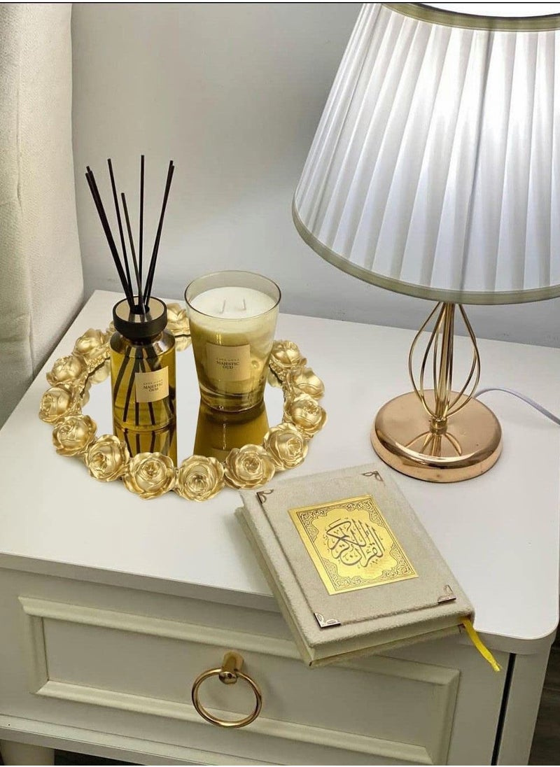 Excefore - Mirrored Tray, Decorative Mirror for Perfume Tray Organizer Jewelry Dresser Display, Vanity Tray, Serving Tray(Gold) - Image 1