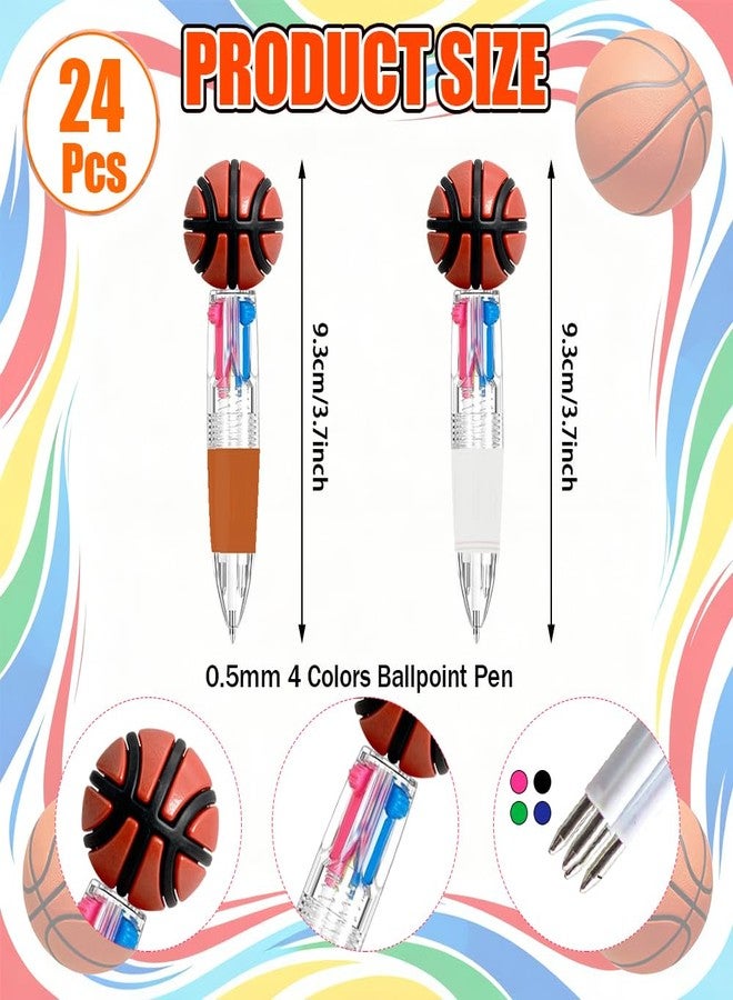 AWEELON 24PCS Basketball Fun Pen Bulk Mini Multicolor 4 in 1 Ballpoint Cute Retractable Pens for Birthdays Parties Prizes Office Writing Supplies Goodie Bag Stuffers - Image 2