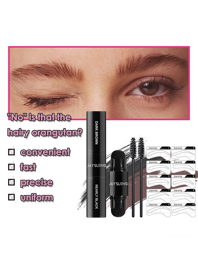 Jaysuing - Eye brow Stamp and Eyebrow Stencil Kit Dual-Color - Eye Brow Stamping Kit - Perfect Instant Brows Every Time, Waterproof and Sweatproof, Reusable, For all Eyebrow Shapes (Dark Brown + Nearly Black) - Image 1