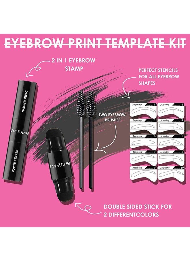 Jaysuing - Eye brow Stamp and Eyebrow Stencil Kit Dual-Color - Eye Brow Stamping Kit - Perfect Instant Brows Every Time, Waterproof and Sweatproof, Reusable, For all Eyebrow Shapes (Dark Brown + Nearly Black) - Image 1