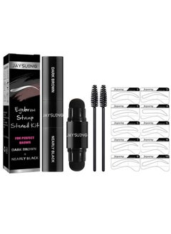 Eye brow Stamp and Eyebrow Stencil Kit Dual-Color - Eye Brow Stamping Kit - Perfect Instant Brows Every Time, Waterproof and Sweatproof, Reusable, For all Eyebrow Shapes (Dark Brown + Nearly Black)