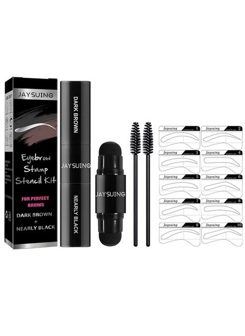 Eye brow Stamp and Eyebrow Stencil Kit Dual-Color - Eye Brow Stamping Kit - Perfect Instant Brows Every Time, Waterproof and Sweatproof, Reusable, For all Eyebrow Shapes (Dark Brown + Nearly Black)