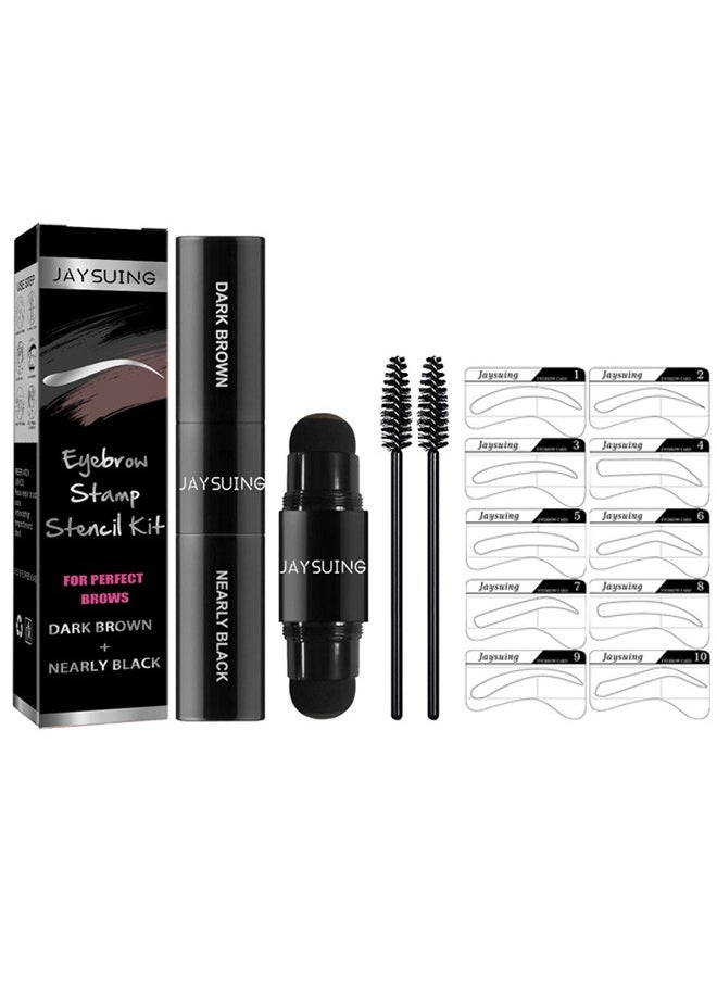Jaysuing - Eye brow Stamp and Eyebrow Stencil Kit Dual-Color - Eye Brow Stamping Kit - Perfect Instant Brows Every Time, Waterproof and Sweatproof, Reusable, For all Eyebrow Shapes (Dark Brown + Nearly Black) - Image 1
