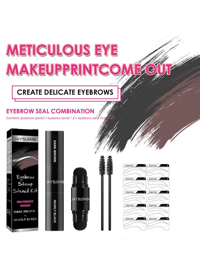Jaysuing - Eye brow Stamp and Eyebrow Stencil Kit Dual-Color - Eye Brow Stamping Kit - Perfect Instant Brows Every Time, Waterproof and Sweatproof, Reusable, For all Eyebrow Shapes (Dark Brown + Nearly Black) - Image 1