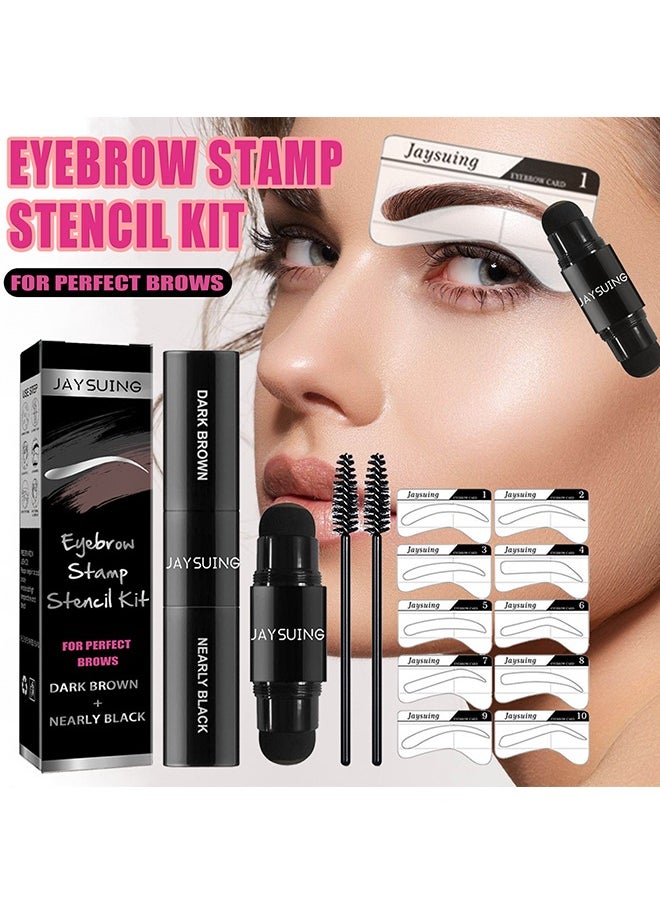 Jaysuing - Eye brow Stamp and Eyebrow Stencil Kit Dual-Color - Eye Brow Stamping Kit - Perfect Instant Brows Every Time, Waterproof and Sweatproof, Reusable, For all Eyebrow Shapes (Dark Brown + Nearly Black) - Image 1