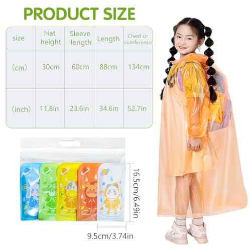 PATPAT® 5Pcs Kids Rain Coat Travel Set, Lightweight PVC Poncho for Boys & Girls, Hooded, Bright Colors, Transparent, Quick-Wear, Waterproof, Age 6-8, Outdoor/School/Theme Park Use - Image 2