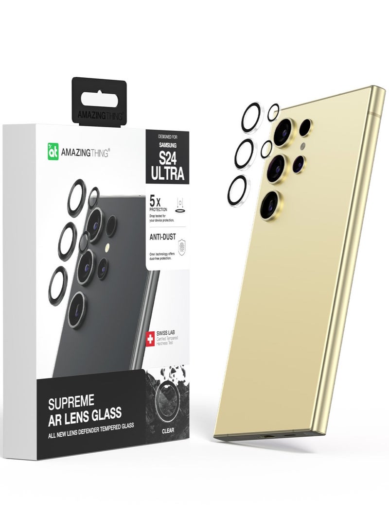 AMAZINGthing Supreme Samsung Galaxy S24 Ultra Tempered Glass Camera Lens Protector Aluminum AR Lens Defender - Clear - Image 1