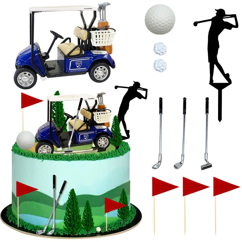 golf cake Decorations Heading for The green cake Topper Birthday Decorations for golfers with cart Flag golf Ball for Men Sport golf Theme Party Supply (B)