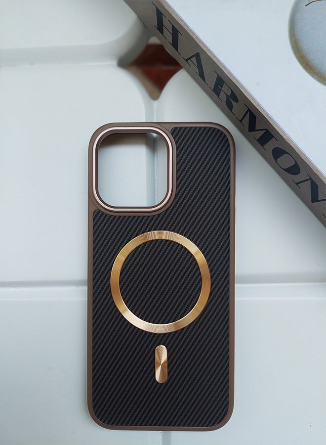 Magnetic Carbon Fiber Back Case for iPhone 16 Pro Max, Rugged Shockproof MagSafe Phone Case, Ultra Slim Case with Padded Interior to Prevent Your Phone's Back from Scratches, Supports Wireless Charging, Heavy Duty Protection and Anti-Scratch, for iPhone 16 Pro Max - Gold  - Image 3