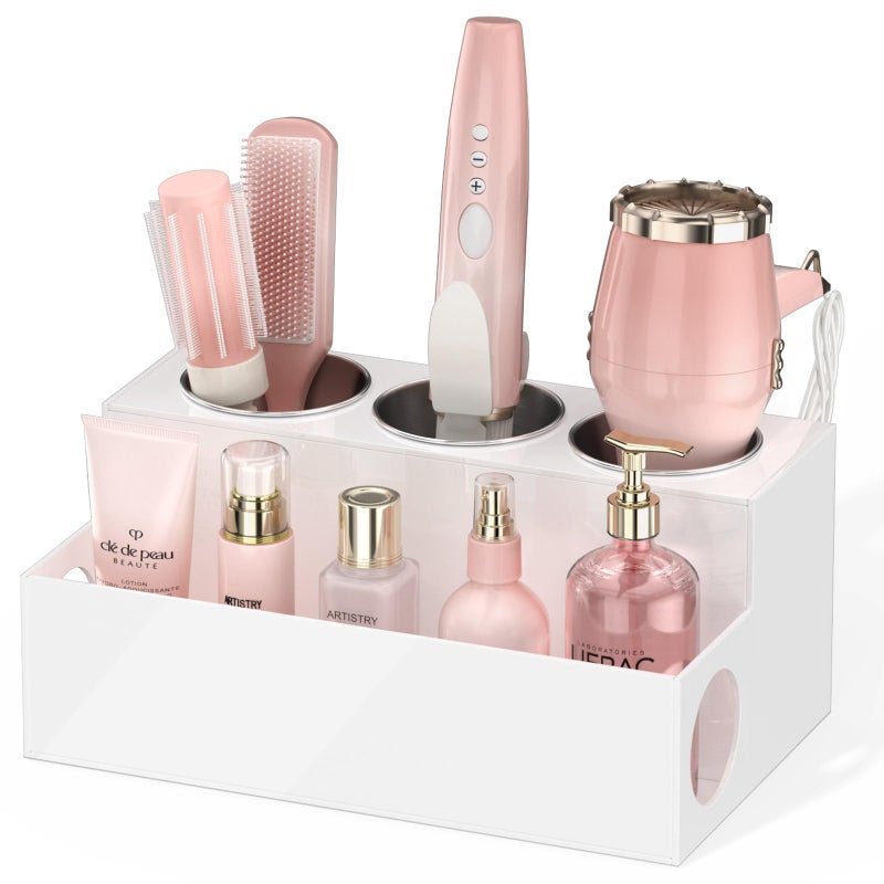 NIUBEE Acrylic Hair Styling Tool Organizer and Holder  Bathroom Countertop Storage for Blow Dryers Accessories Makeup and Toiletries