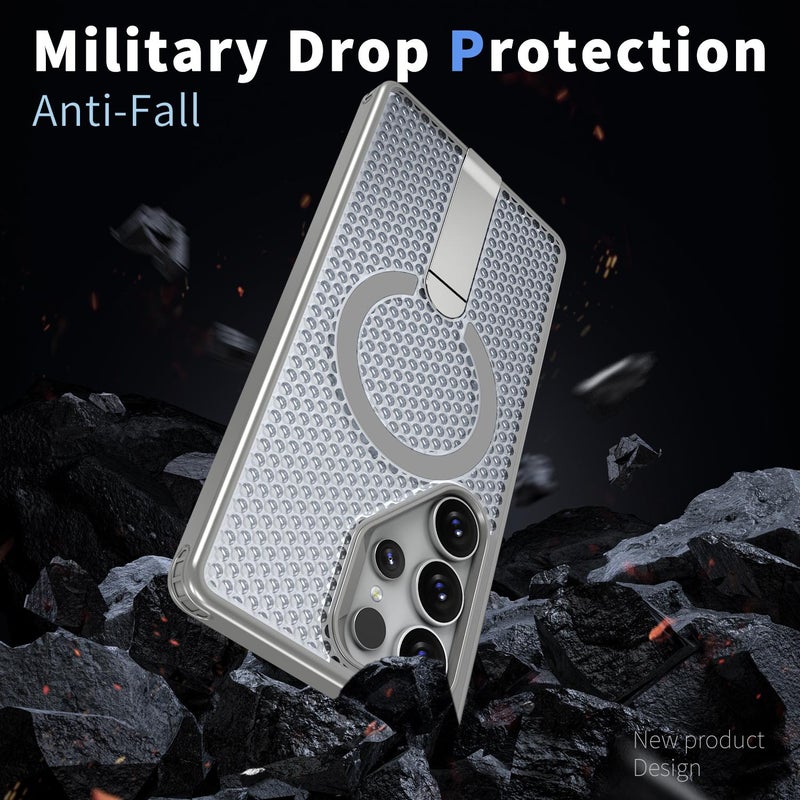 erorex For Samsung Galaxy S24 Ultra 5G Kalebol Honeycomb Cooling Magsafe Holder Phone Case(Titanium Grey) - Image 3