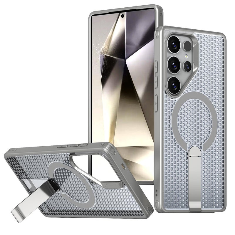 erorex For Samsung Galaxy S24 Ultra 5G Kalebol Honeycomb Cooling Magsafe Holder Phone Case(Titanium Grey) - Image 1