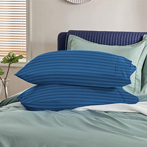 VAS Collections Cotton 180TC Pillow Cover, King, Blue, 2 Pieces, 18 inch x 28 inch, Striped - Image 2