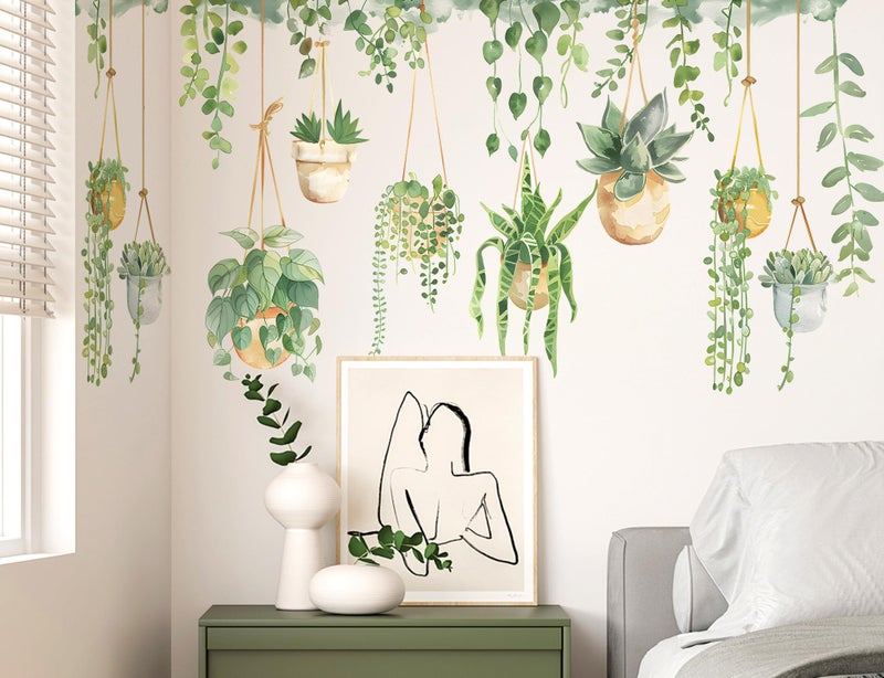 RAINBOW WSK RAINBOW WSK Green Plants Leaves Wall Decals Hanging Flower Vine Wall Stickers Large Removable Wallpaper Peel and Stick Watercolor Nature Vine Wall Art for Bedroom Living Room fun-c25  - Image 5