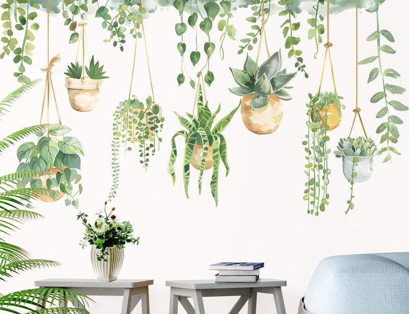 RAINBOW WSK RAINBOW WSK Green Plants Leaves Wall Decals Hanging Flower Vine Wall Stickers Large Removable Wallpaper Peel and Stick Watercolor Nature Vine Wall Art for Bedroom Living Room fun-c25  - Image 4