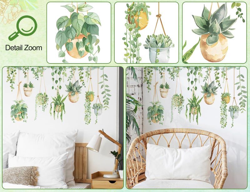 RAINBOW WSK RAINBOW WSK Green Plants Leaves Wall Decals Hanging Flower Vine Wall Stickers Large Removable Wallpaper Peel and Stick Watercolor Nature Vine Wall Art for Bedroom Living Room fun-c25  - Image 3
