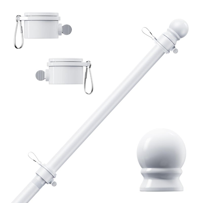 PHITRIC Flag Pole, Tangle Free Spinning Stainless Steel Rustproof Flagpole for 3x5 Sports Fan Outdoor Flags for Outside House (White, 5FT, Without Bracket) - Image 1