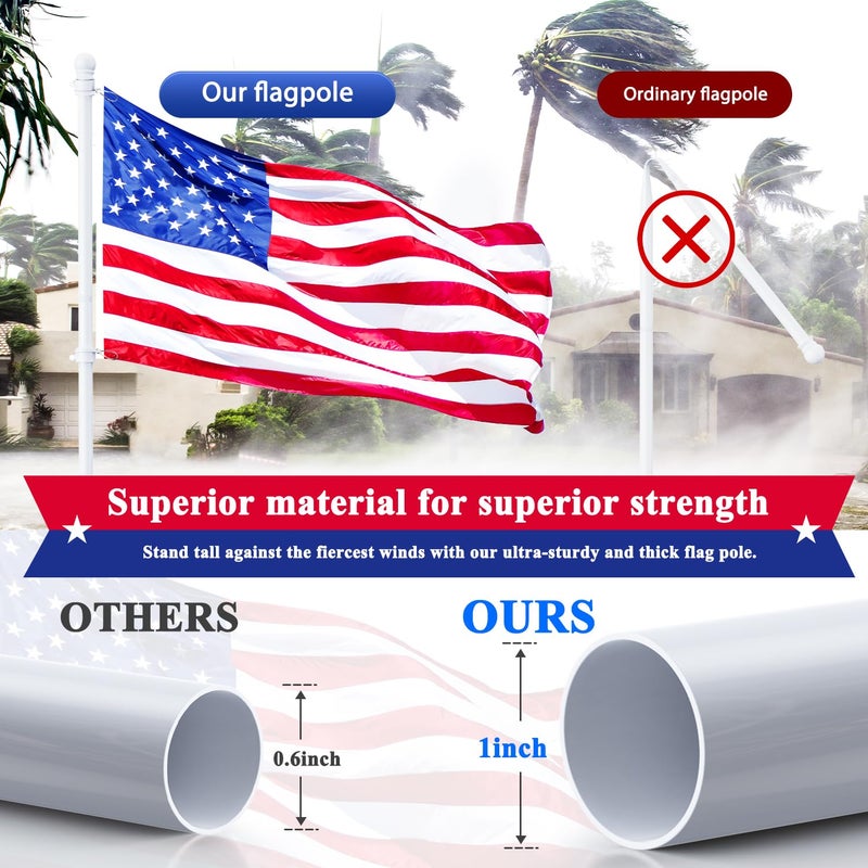 PHITRIC Flag Pole, Tangle Free Spinning Stainless Steel Rustproof Flagpole for 3x5 Sports Fan Outdoor Flags for Outside House (White, 5FT, Without Bracket) - Image 3