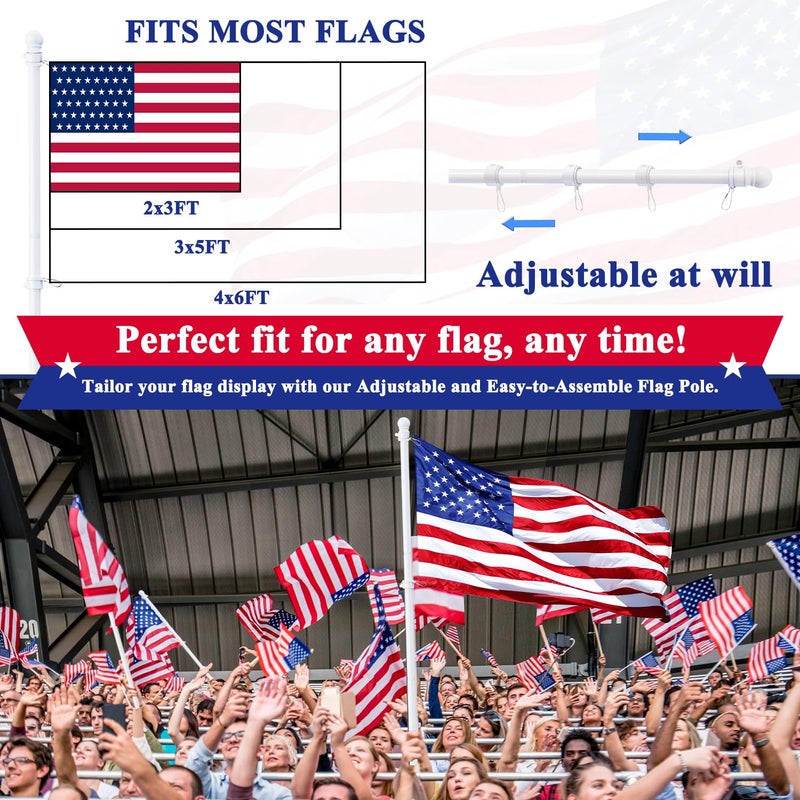 PHITRIC Flag Pole, Tangle Free Spinning Stainless Steel Rustproof Flagpole for 3x5 Sports Fan Outdoor Flags for Outside House (White, 5FT, Without Bracket) - Image 4
