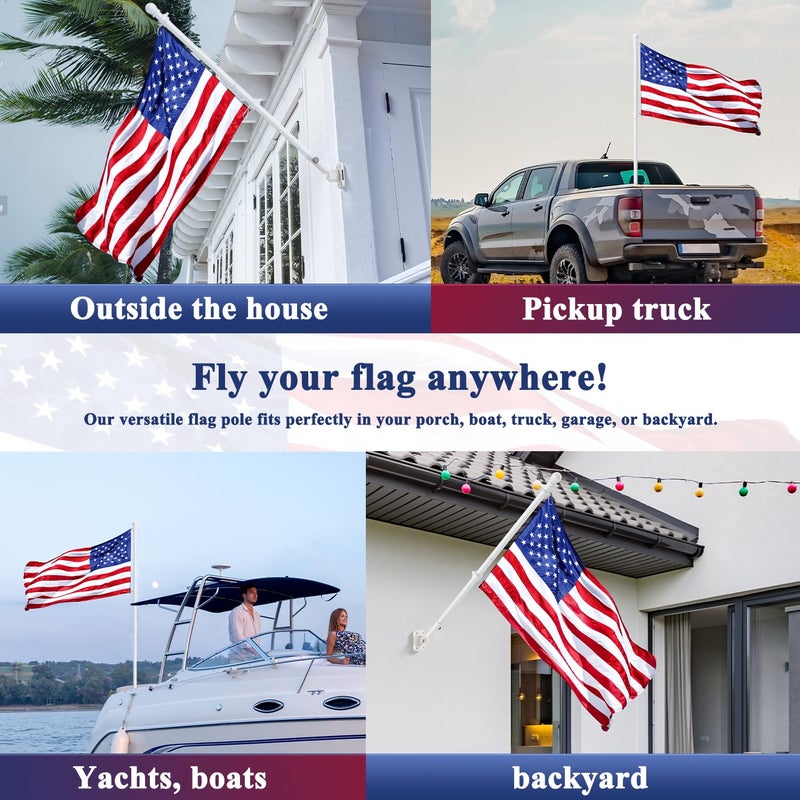 PHITRIC Flag Pole, Tangle Free Spinning Stainless Steel Rustproof Flagpole for 3x5 Sports Fan Outdoor Flags for Outside House (White, 5FT, Without Bracket) - Image 5