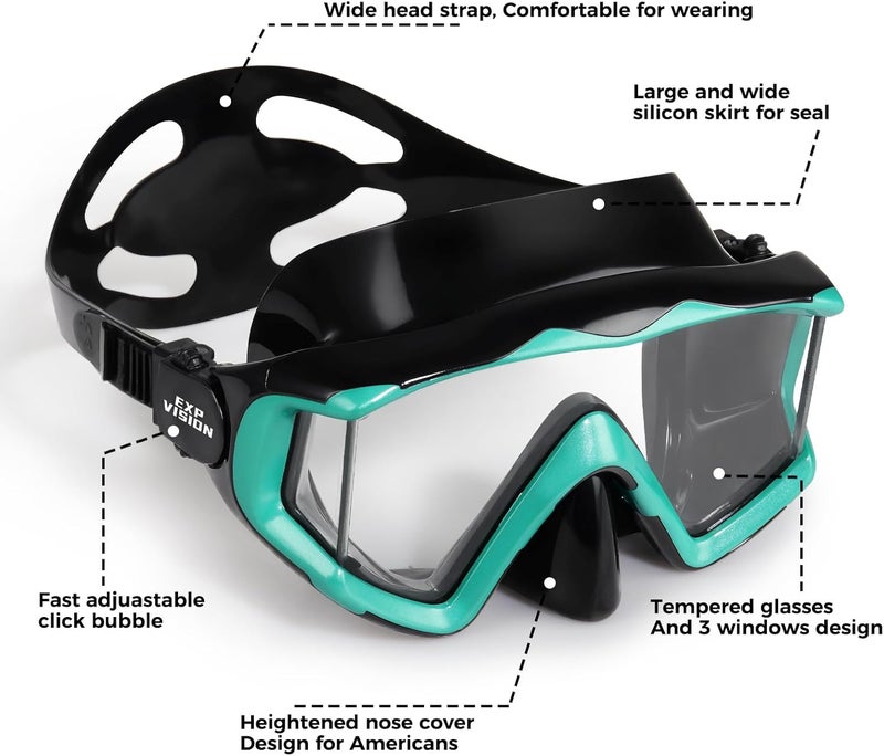 EXP VISION Schnorchelset Schnorchelausrstung fr Erwachsene, Professionelle Anti-Beschlag-Schnorchelmaske, Trockenschnorchel Tauchmaske fr Freitauchen,Schnorcheln,Schwimmen - Image 3