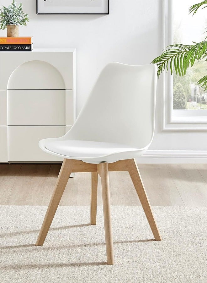 Taimi 5-Piece Dining Set, Modern Rectangular Dining Table with 4 Elegant Chairs | Solid White Wood Table 80x60x75cm with 4 White Mid Century Soft Padded Seats - Modern Side Chairs with Wooden Legs - Image 2