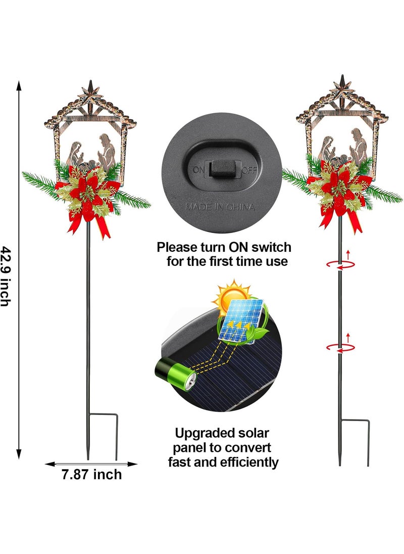 Moukeren Moukeren 4 Pcs Christmas Nativity Scene Yard Lights Metal Nativity Scene Outdoor Solar Stakes Christmas Yard Decoration for Xmas Outdoor Pathway Garden Lawns Garland  - Image 3