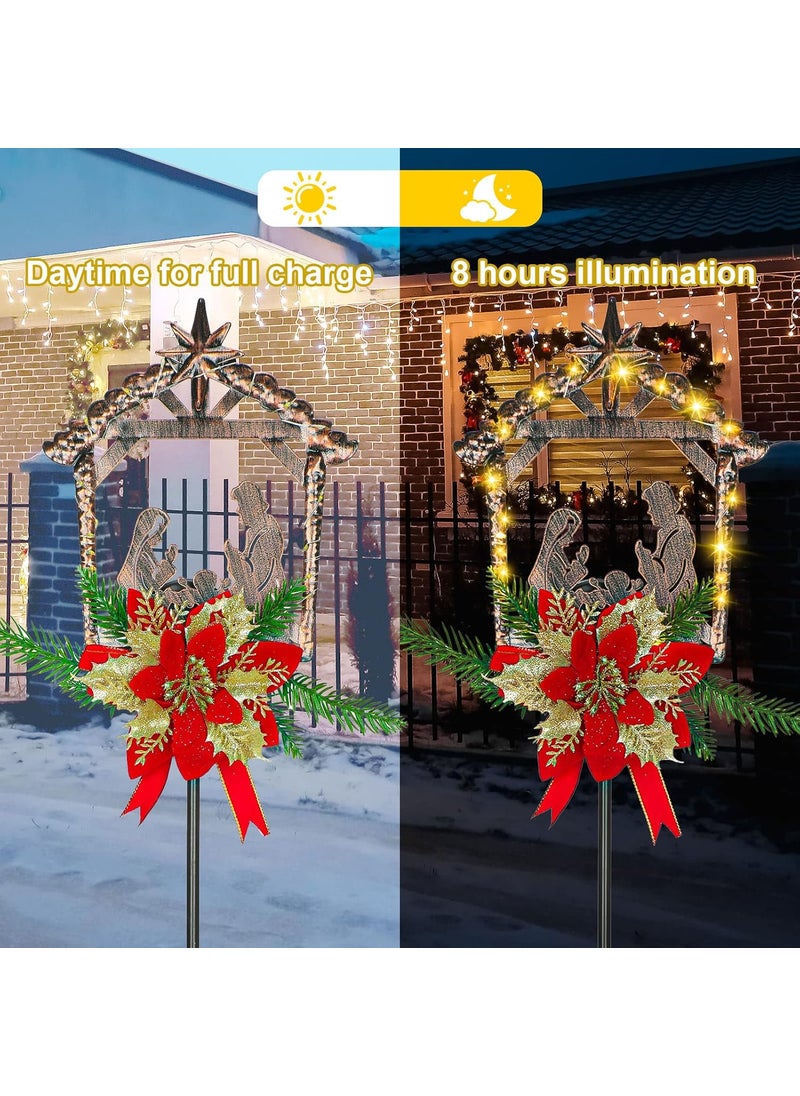 Moukeren Moukeren 4 Pcs Christmas Nativity Scene Yard Lights Metal Nativity Scene Outdoor Solar Stakes Christmas Yard Decoration for Xmas Outdoor Pathway Garden Lawns Garland  - Image 2