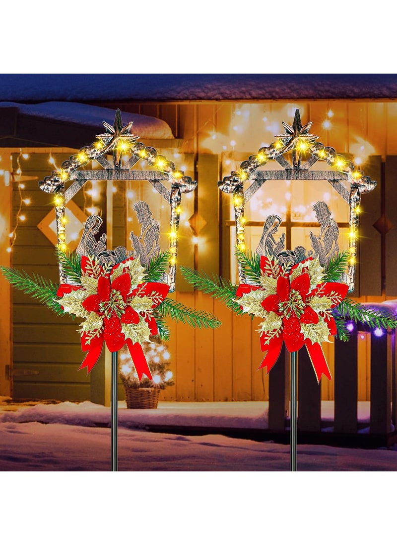 Moukeren Moukeren 4 Pcs Christmas Nativity Scene Yard Lights Metal Nativity Scene Outdoor Solar Stakes Christmas Yard Decoration for Xmas Outdoor Pathway Garden Lawns Garland  - Image 5