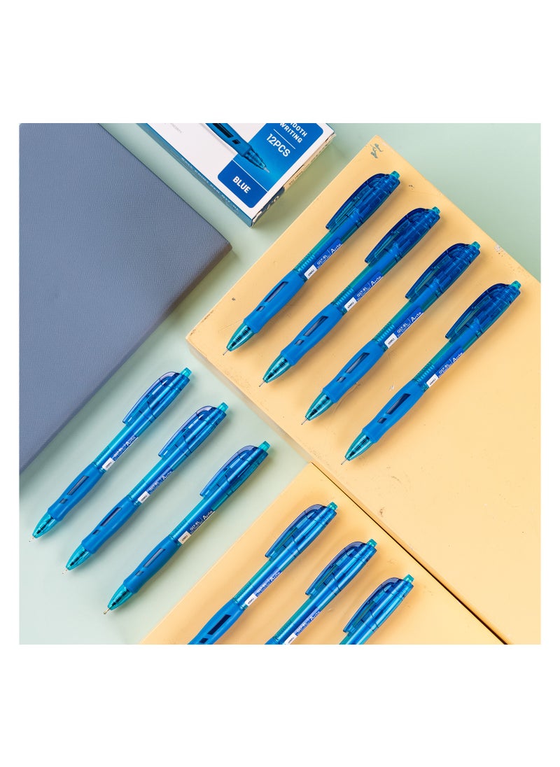 Deli Deli EQ17-BL ARRIX Retractable Ballpoint Pens - Fine Tip, Soft Grip Barrel, Blue Ink - Smooth Low-Viscosity Pens for Office & School (12PCS/Color Box)  - Image 2