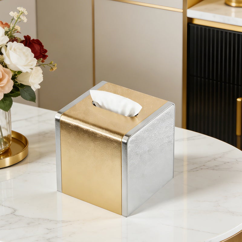 Square Leather Tissue Holder for Home Use, High-End Tissue Box for Bedroom and Living Room, Luxury Tissue Dispenser - Image 2