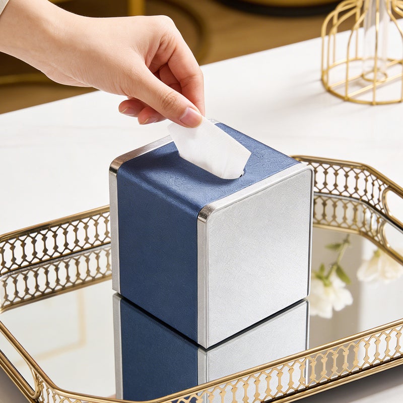 Square Leather Tissue Holder for Home Use, High-End Tissue Box for Bedroom and Living Room, Luxury Tissue Dispenser - Image 3