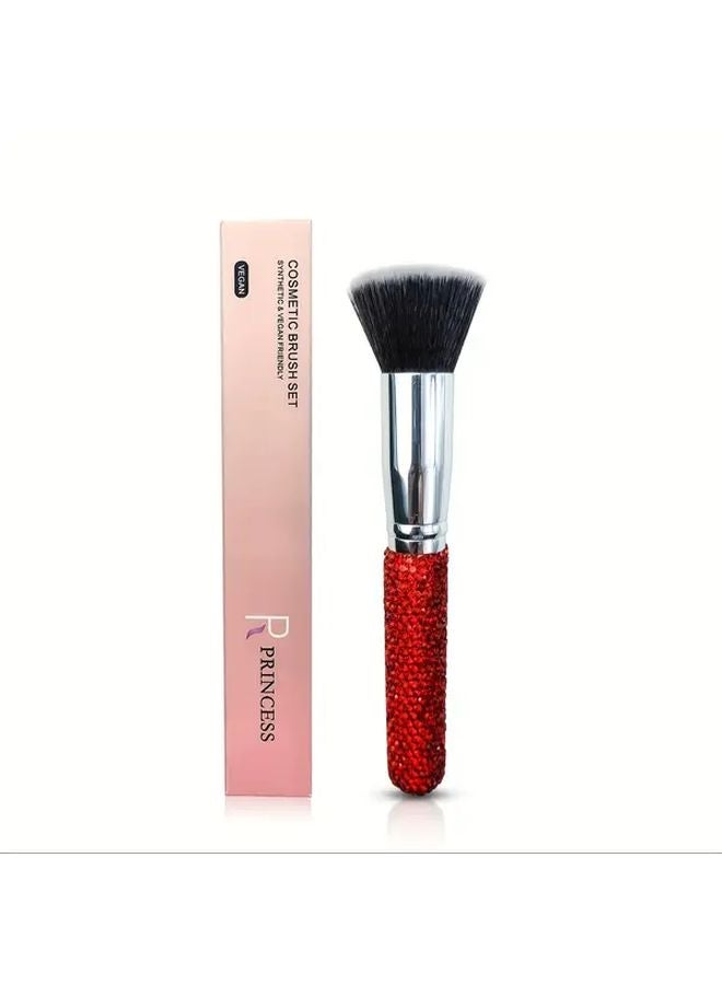 Red Rose Princess Luxury Pink Rhinestone Handle Flat Top Mushup Brush 1pc Super Soft Synthetic Nylon Bristles - Image 1