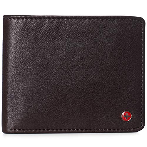 Alpine Swiss RFID Luka Men's Flip ID Wallet Deluxe Capacity ID Bifold With Divided Bill Section Camden Collection Soft Nappa Brown - Image 1