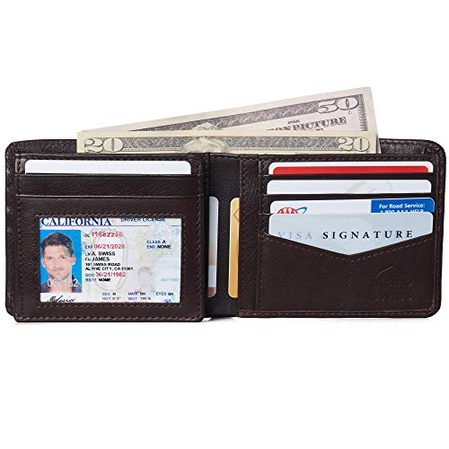 Alpine Swiss RFID Luka Men's Flip ID Wallet Deluxe Capacity ID Bifold With Divided Bill Section Camden Collection Soft Nappa Brown - Image 3