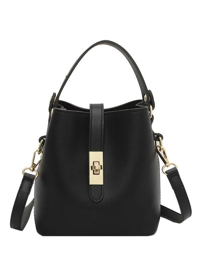 Simple And Versatile Temperament Shoulder Bag | Minimalist Bucket Bag | High-Quality Pu Tote Bag | Women'S Commuter Fashionable Crossbody Bag | Adjustable Shoulder Strap/Crossbody Bag | Chic And Compact Design (18 Cm) | Luxurious Black With Gold Hardware Versatile - Image 1