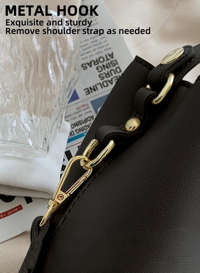 Simple And Versatile Temperament Shoulder Bag | Minimalist Bucket Bag | High-Quality Pu Tote Bag | Women'S Commuter Fashionable Crossbody Bag | Adjustable Shoulder Strap/Crossbody Bag | Chic And Compact Design (18 Cm) | Luxurious Black With Gold Hardware Versatile - Image 4