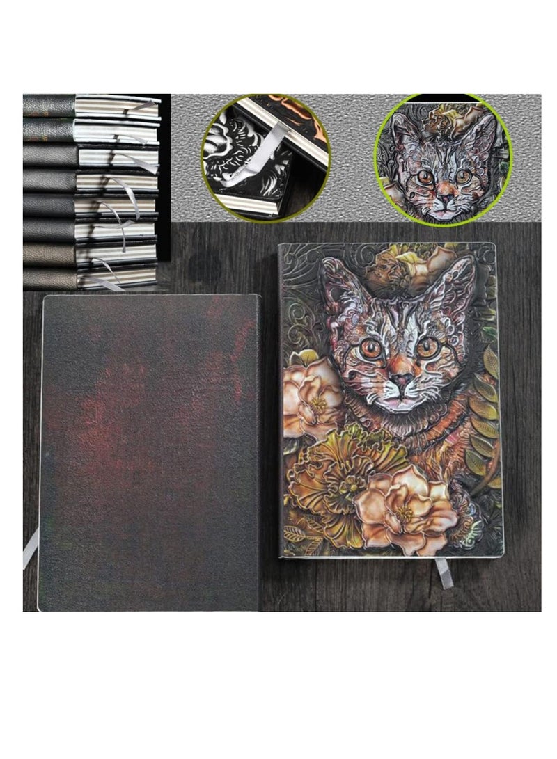 KASTWAVE Embossed Leather Journal A5 Vintage Travel Journal Art Cat Cover Leather Journal Notebook Writing Notebook Decoration Book Retro Hardcover Diary for Women Men Gifts - Image 3