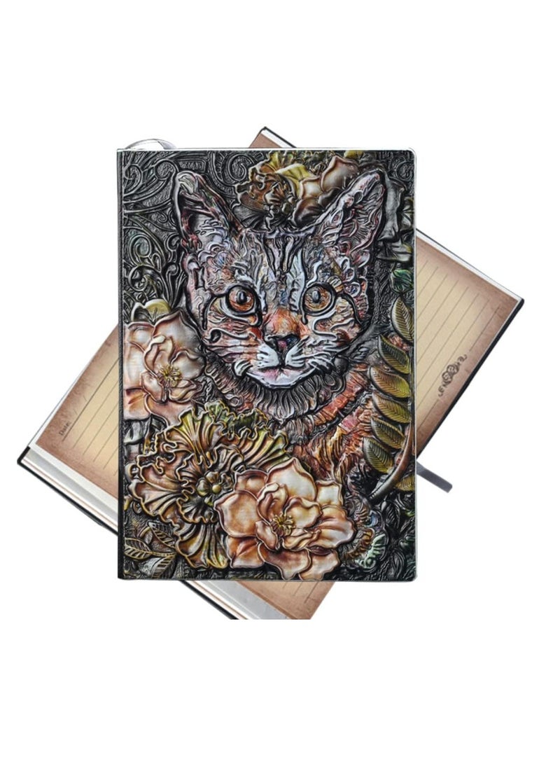 KASTWAVE Embossed Leather Journal A5 Vintage Travel Journal Art Cat Cover Leather Journal Notebook Writing Notebook Decoration Book Retro Hardcover Diary for Women Men Gifts - Image 1