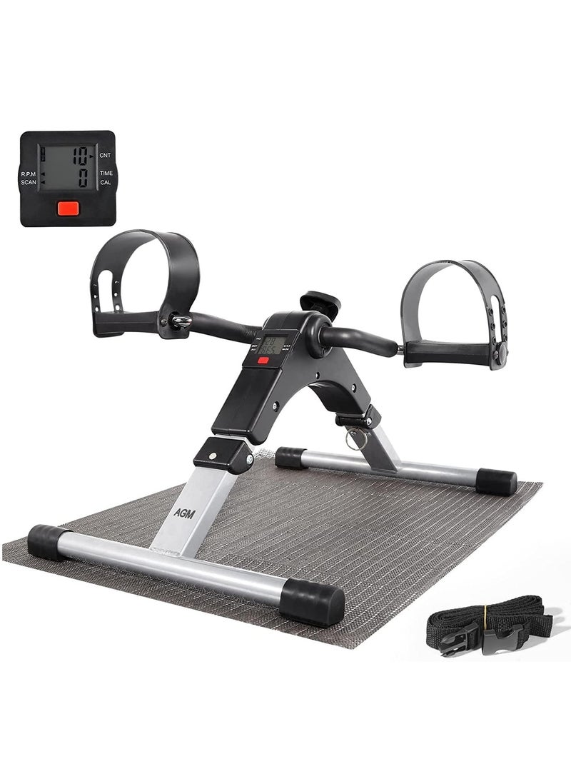 Generic Folding Pedal Exerciser - Mini Exercise Bike Under Desk Bike Pedal Exerciser with LCD Display for Arms and Legs Workout, Portable Desk Bike Peddler Machine for Adults & Seniors  - Image 1