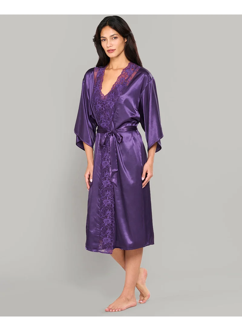 لا سينزا La Senza Satin Robe With Lace Neckline