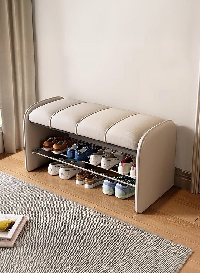 XiuWoo Modern 2-Tier Shoe Storage Bench with Premium Faux Leather Cushion & Solid Wood Frame Multi-Functional Entryway Organizer for Hallway Bedroom Living Room Compact 80cm Design - Image 1