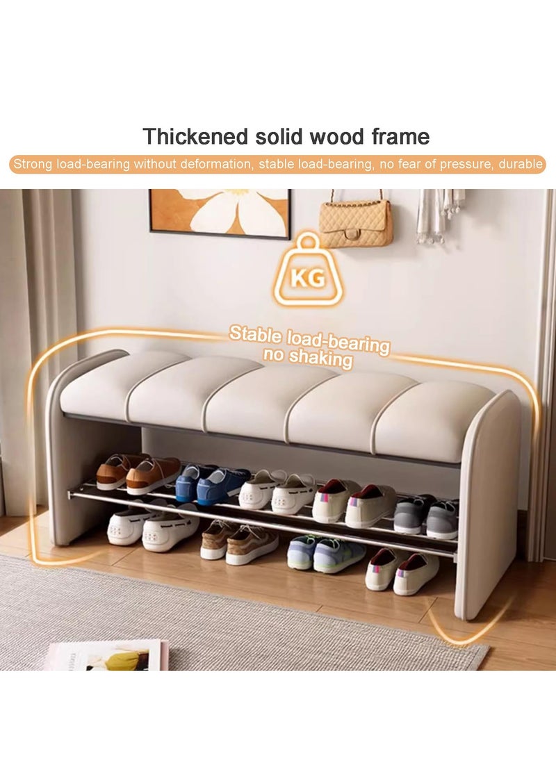 XiuWoo Modern 2-Tier Shoe Storage Bench with Premium Faux Leather Cushion & Solid Wood Frame Multi-Functional Entryway Organizer for Hallway Bedroom Living Room Compact 80cm Design - Image 4
