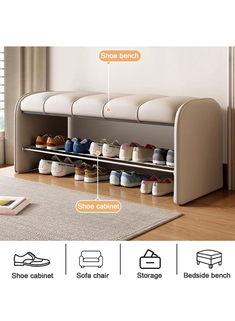 XiuWoo Modern 2-Tier Shoe Storage Bench with Premium Faux Leather Cushion & Solid Wood Frame Multi-Functional Entryway Organizer for Hallway Bedroom Living Room Compact 80cm Design - Image 3