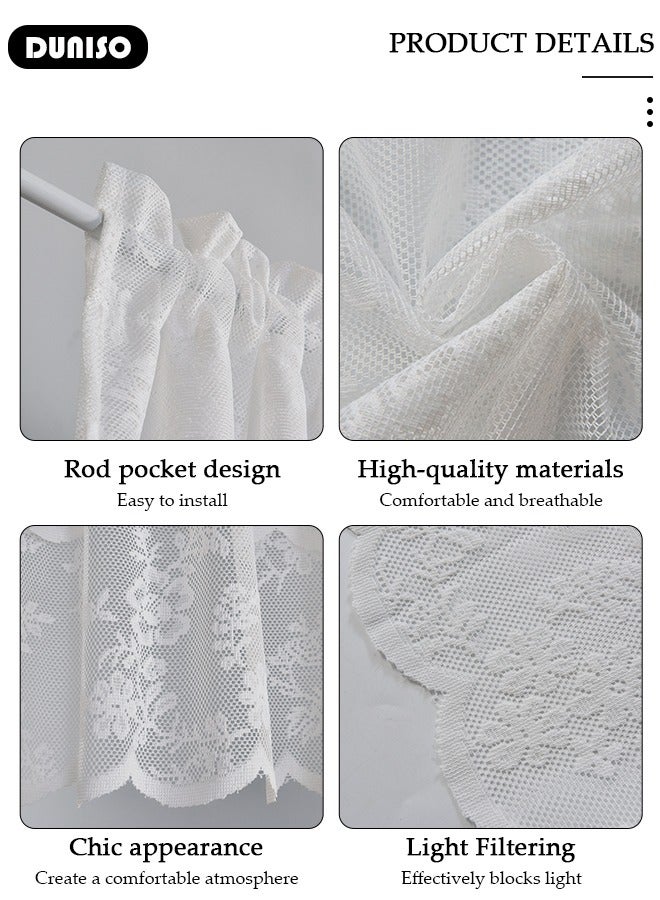 DUNISO Short Sheer Kitchen Curtains, Country House Bistro Curtain, Breathable Jacquard Texture Kitchen Windows Curtains,Semi Sheer Small Tier Curtain Decor for Café, Kitchen, Living Room  - Image 2
